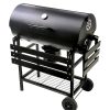 BORMANN ELITE FASZÉN GRILLSÜTŐ 70x35cm FEDŐVEL, OLDALSÓ ÉS ELÜLSŐ ASZTAL, HŐMÉRŐVEL ÉS 2 KERÉKKEL (BBQ1172)
