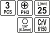 STHOR Bitkészlet 3 darab 1/4 PH3X25mm (65454)