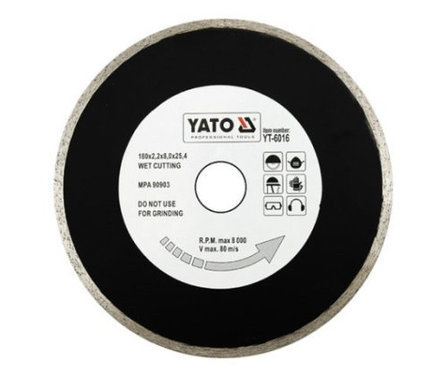 YATO Gyémánt vágótárcsa 180x25,4 mm folytonos (porcelán) (YT-6016)